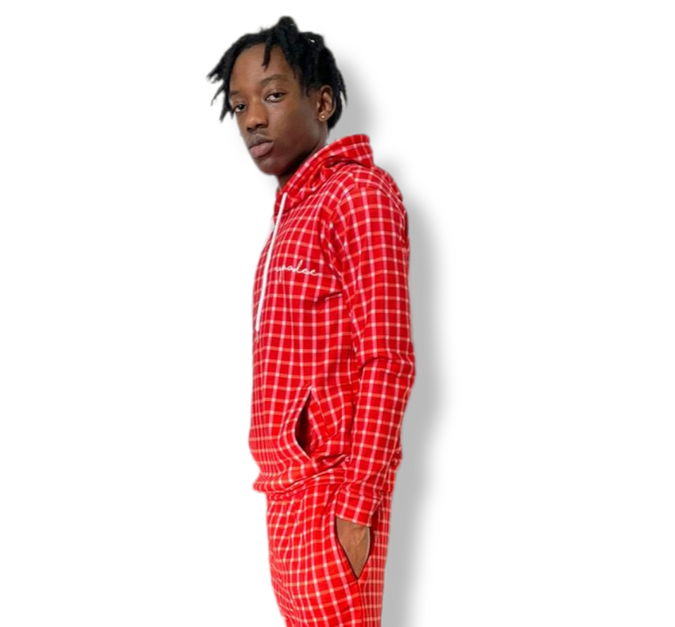 Red striped hoodie discount